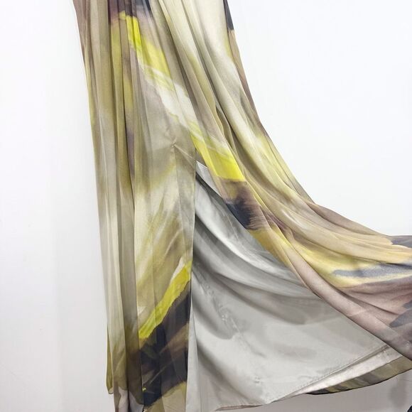 Hoaglund Green Brown 100% Silk Whimsical Earth tone Flowy Halter Maxi Dress NEW - Picture 5 of 16